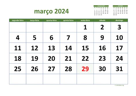 calendário março 2024